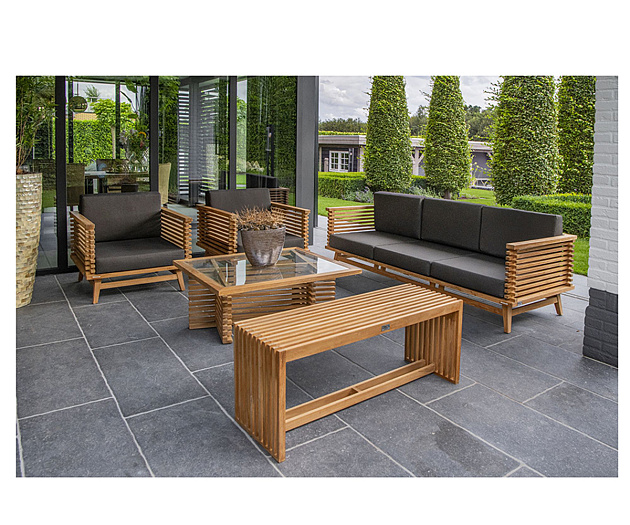 Riverside tafel met glasplaat 100x80x39 cm teak