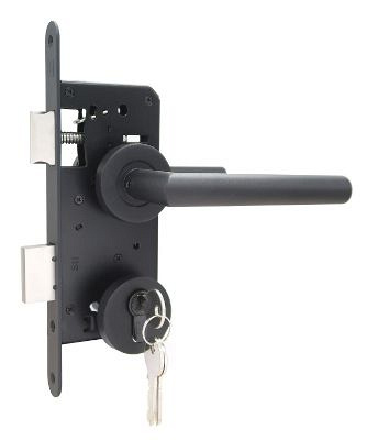 RVS Zwart gepoedercoat Deurbeslag tbv verstelbaar stalen frame met cilinderslot, deurkrukken, sluitp