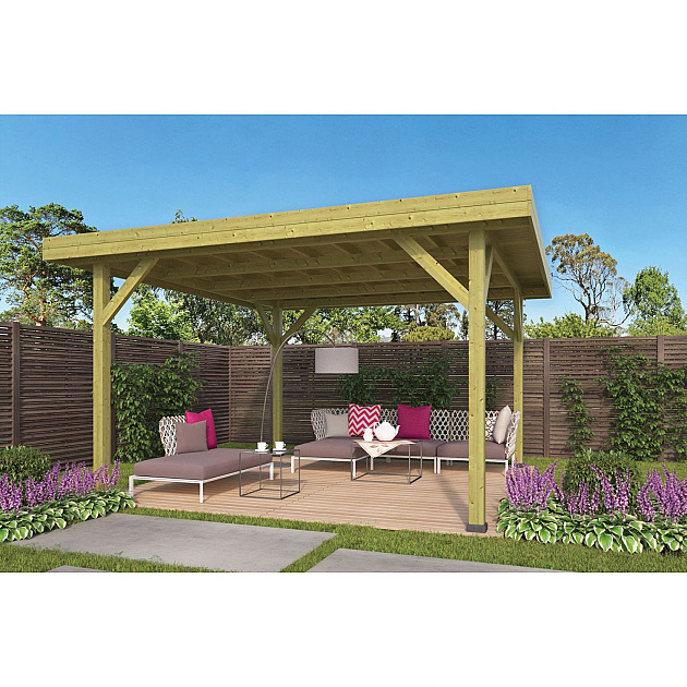 Prieel Modern groot geïmpregneerd geschaafd vuren 445x445x244 cm (excl dakbedekking)