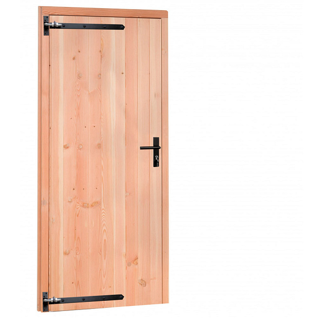 Douglas enkele dichte deur incl. kozijn met zwart beslag, 90 x 201 cm., linksdraaiend,  onbehandeld