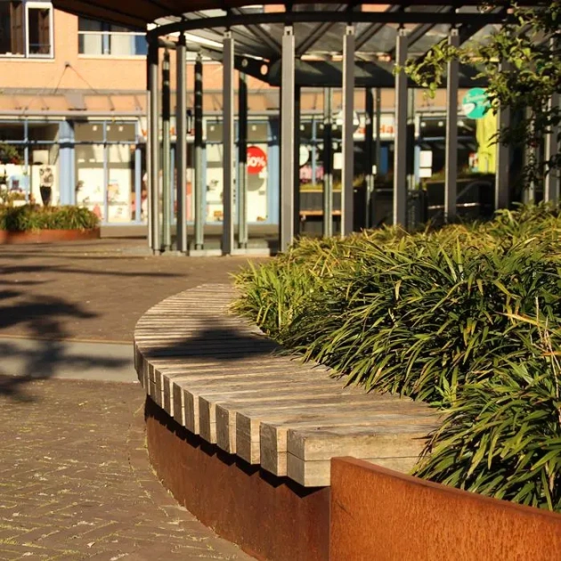 Keerwand buitenbocht Cortenstaal 3 mm 100x100x40 cm