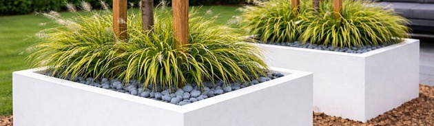Restpartij Edam: 2 stuks Plantenbak Carrez met bodem polyester 80x80x60 cm Hoogglans Wit