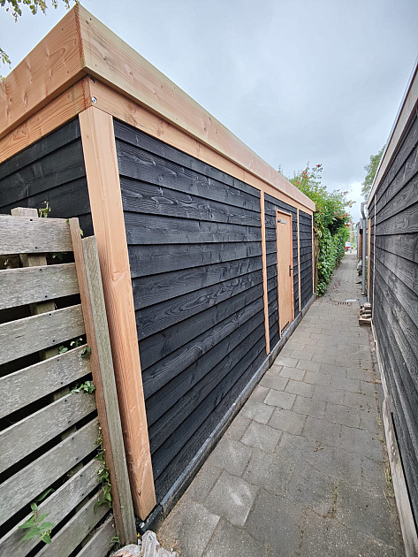 36876 actie jwoods douglas fijnbezaagde zweeds rabat plank 1 2 2 7x19 5x300 cm zwart dekkende beits 355932