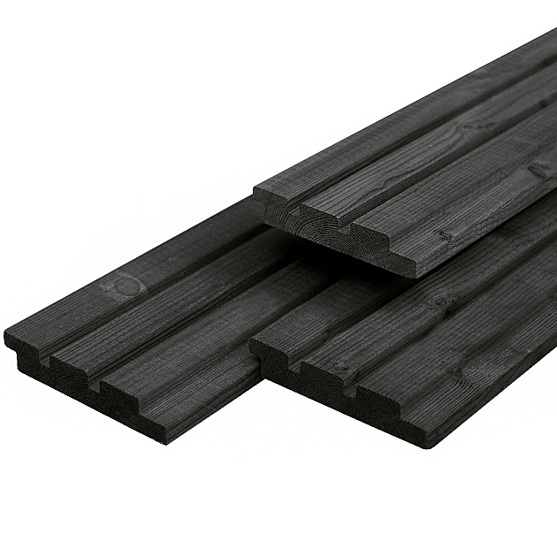 JWOODS Vuren Triple Profiel Plank 2,2x14x300 cm, Zwart Gespoten