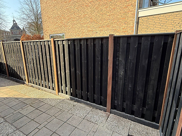 JWOODS Tuinscherm 21-Planks Recht Verticaal 180x180 cm Zwart Gespoten