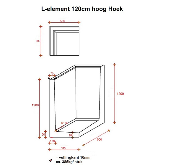 L-Hoekelement 50x50x120 cm (L x Voet x H) Antraciet