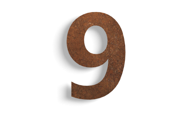 (Plak)huisnummer 9 cortenstaal 15 cm
