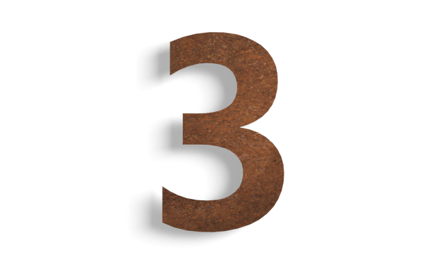 Huisnummer 3 cortenstaal 50 cm