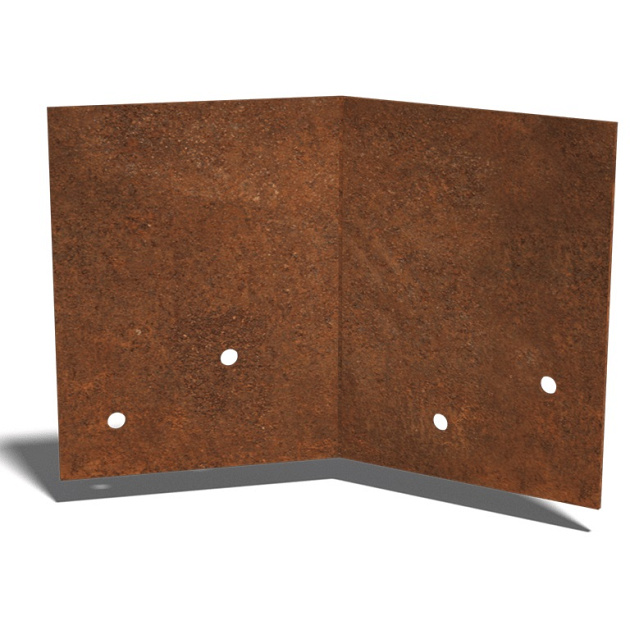 Cortenstaal koppelplaat 45° groot 18,5x23x3,8 cm