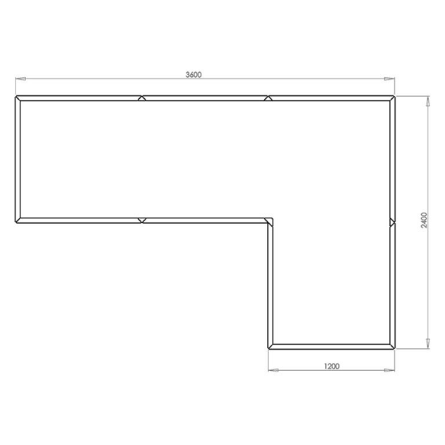 Cortenstaal L-vormige plantenbak Kansas 120, 360x240x60 cm met bodemplaat