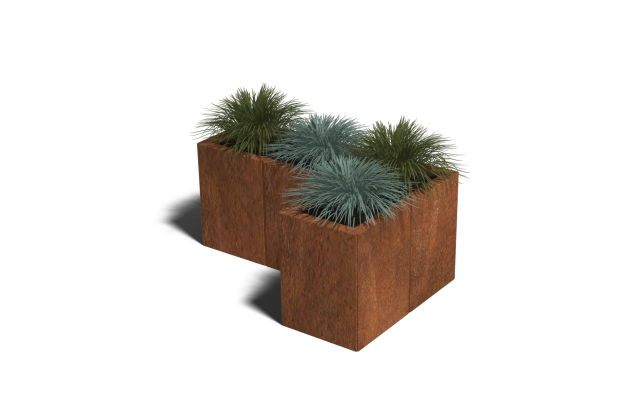 Cortenstaal L-vormige plantenbak Kansas 30, 90x60x60 cm geen bodemplaat
