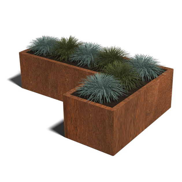 Cortenstaal L-vormige plantenbak Kansas 50, 150x100x30 cm geen bodemplaat