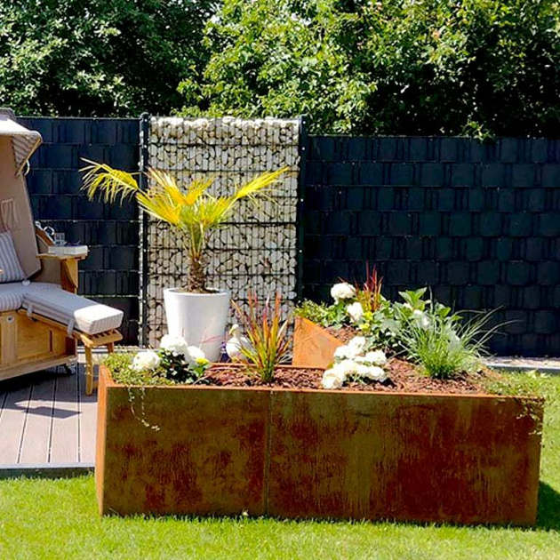 Cortenstaal L-vormige plantenbak Kansas 60, 180x120x40 cm geen bodemplaat