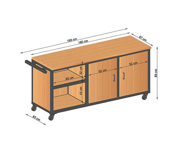 Buitenkeuken Acero 190x57x88 (bxdxh) onbehandeld, geschaafd douglas