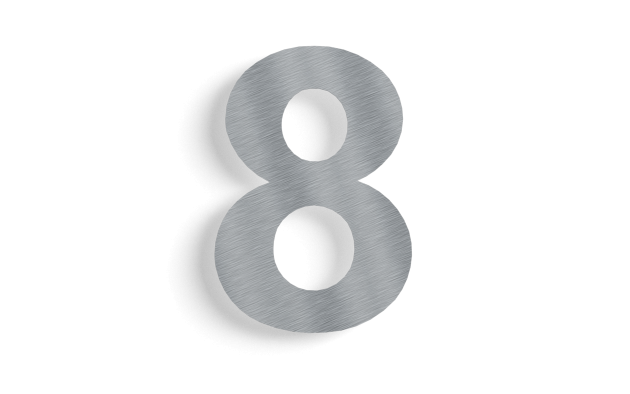 Huisnummer 8 roestvrij staal 30 cm