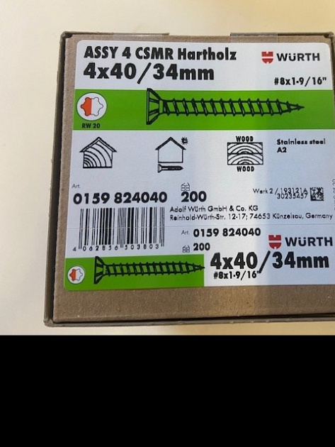 Wurth schroef eco assy 3.0 RVS a2 hardhout 4,0x40/34