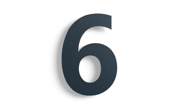 Huisnummer 6 zwart roestvrij staal 30 cm