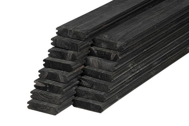 Stapelset blokhutprofiel (15x) zwart geïmpregneerd vuren 2,8x12,7x180 cm