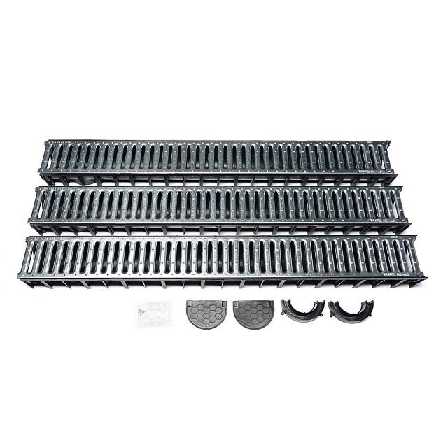 WS Actiedrain met gegalvaniseerd rooster incl 2x eindkap en 1x onderuitlaat (doos á 3 stuks)