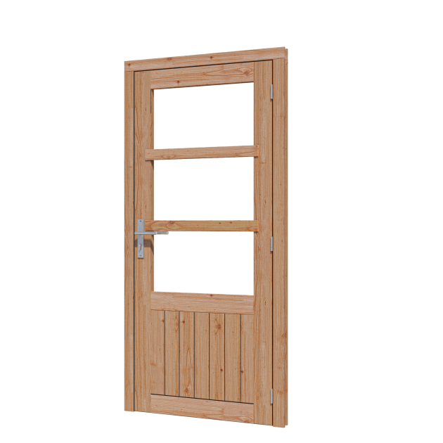 Douglas enkele deur 3-ruits 83x194,2 cm met kozijn onbehandeld rechtsdraaiend (Incl. Hang en Sluitwe