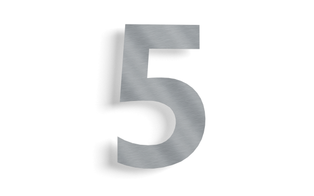 Huisnummer 5 roestvrij staal 15 cm