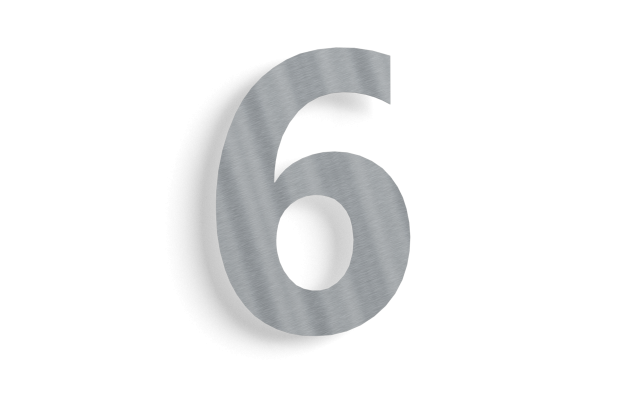 Huisnummer 6 roestvrij staal 15 cm