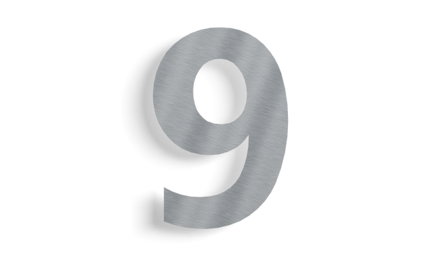 Huisnummer 9 roestvrij staal 15 cm
