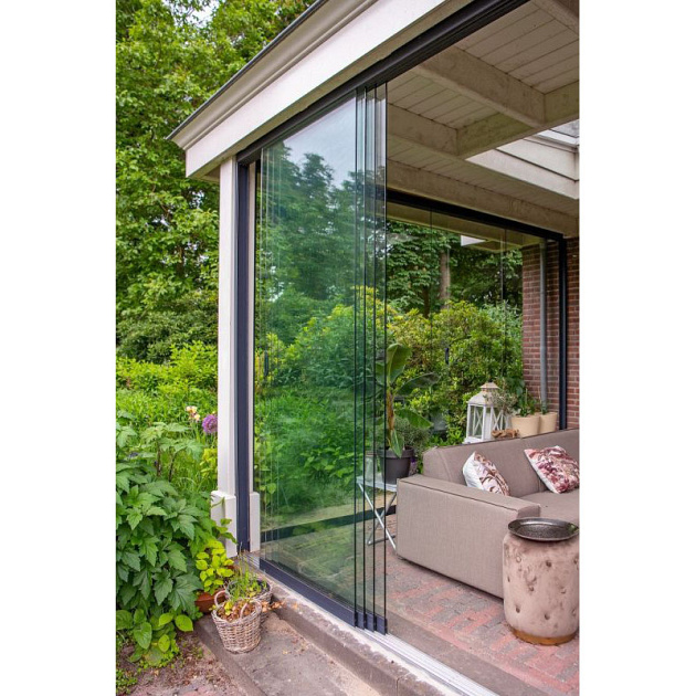 Glazen schuifwandset compleet 4-sporig zwart - inbouwhoogte 228-232 cm deurbreedte 104 cm/max 400 cm