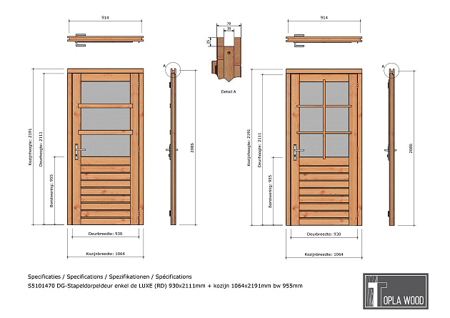 Douglas enkele de Luxe deur 6-ruits 93x211,1 cm met kozijn onbehandeld rechtsdraaiend (Incl. Hang en