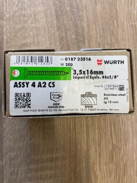 Wurth Spaanplaatschroef ASSY verzonken kop AW20-3,5X16/12