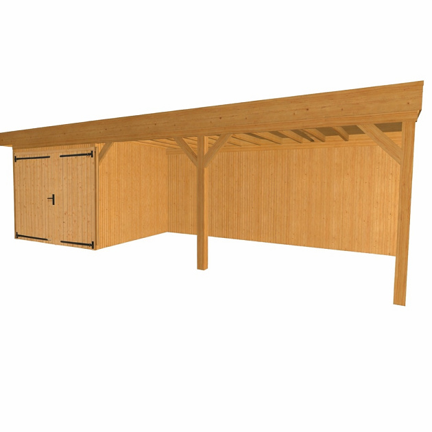 JWOODS Buitenverblijf 1000x370cm incl. berging 300(b), Geschaafd met verticaal Triple rabat Naturel