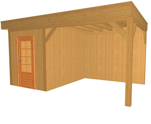 JWOODS Buitenverblijf 600x370cm incl. berging 200(b), Geschaafd met verticaal Triple rabat Naturel