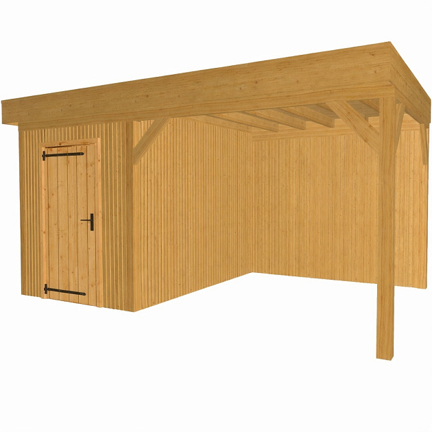 JWOODS Buitenverblijf 600x370cm incl. berging 200(b), Geschaafd met verticaal Triple rabat Naturel