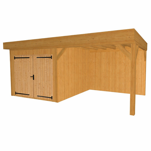 JWOODS Buitenverblijf 700x370cm incl. berging 300(b), Geschaafd met verticaal Triple rabat Naturel