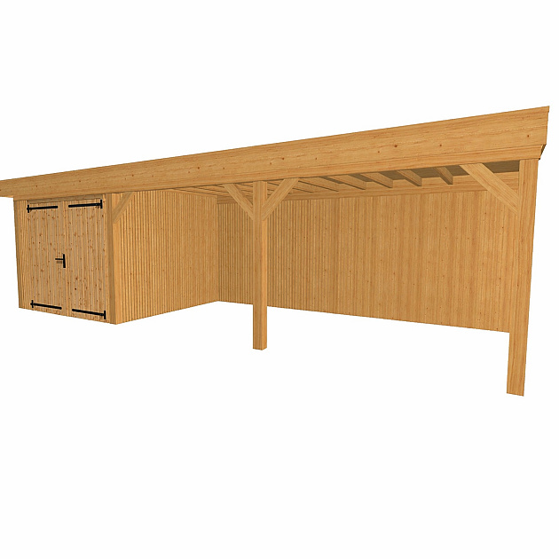 JWOODS Buitenverblijf 900x370cm incl. berging 300(b), Geschaafd met verticaal Triple rabat Naturel