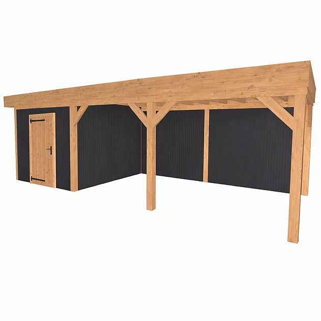 JWOODS Buitenverblijf 1000x300cm incl. berging 200(b), Geschaafd met verticaal Triple rabat Zwart