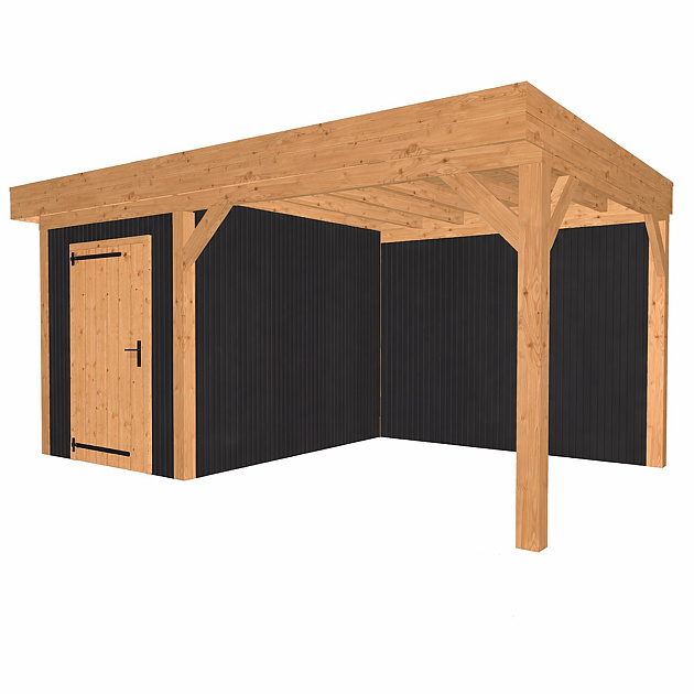 JWOODS Buitenverblijf 600x300cm incl. berging 200(b), Geschaafd met verticaal Triple rabat Zwart