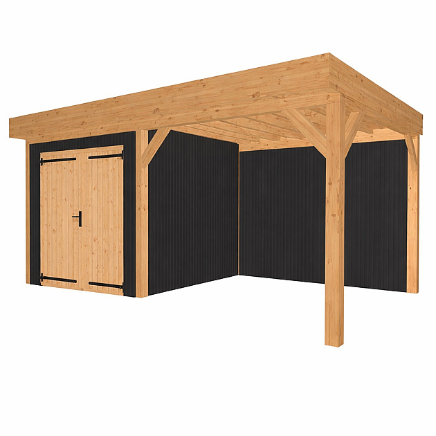 JWOODS Buitenverblijf 600x300cm incl. berging 300(b), Geschaafd met verticaal Triple rabat Zwart