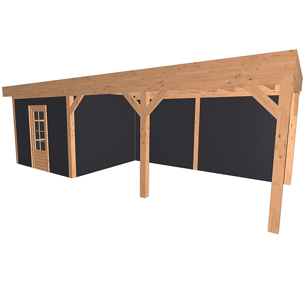 JWOODS Buitenverblijf 700x300cm incl. berging 200(b), Geschaafd met verticaal Triple rabat Zwart