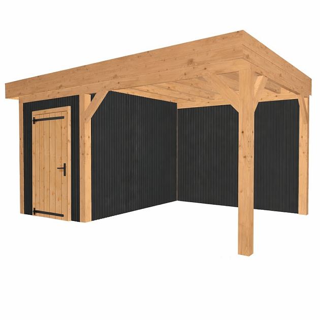 JWOODS Buitenverblijf 600x370cm incl. berging 200(b), Geschaafd met verticaal Triple rabat Zwart