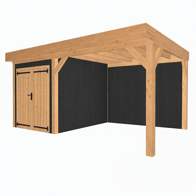 JWOODS Buitenverblijf 600x370cm incl. berging 300(b), Geschaafd met verticaal Triple rabat Zwart