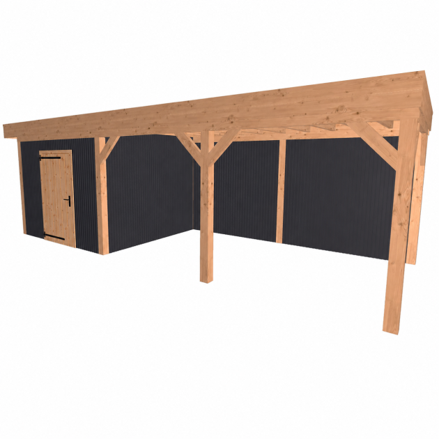 JWOODS Buitenverblijf 700x370cm incl. berging 200(b), Geschaafd met verticaal Triple rabat Zwart