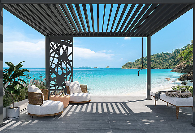 Orion shutterpaneel Vast - Abstractdesign. Voor 360 cm zijkant. 113 cm Antraciet