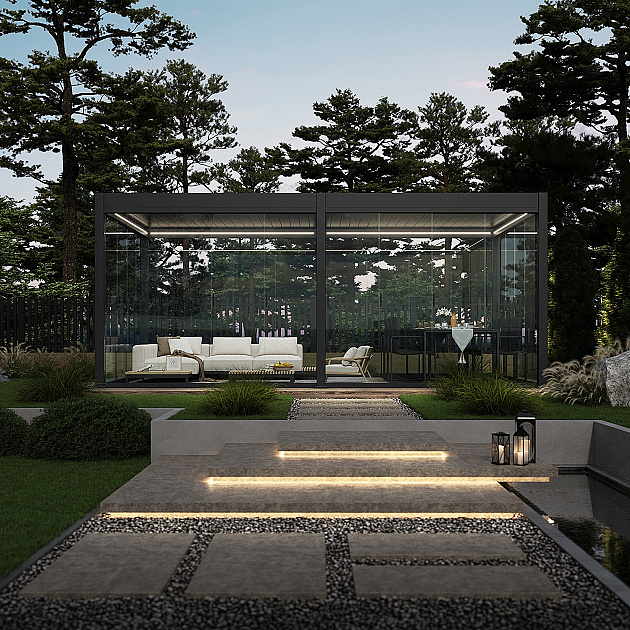 Orion glaswand 265x236 cm Voor 265cm zijkant, verschuifbaar. Antraciet