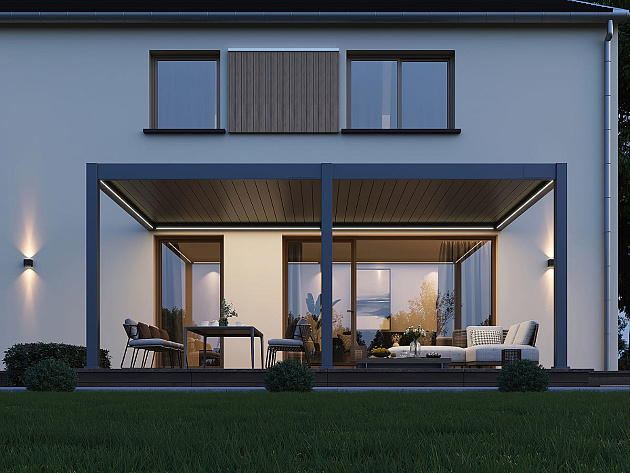 Orion Premium overkapping met elektrisch lamellendak en LED, muurbevestiging 400x800 cm Antraciet