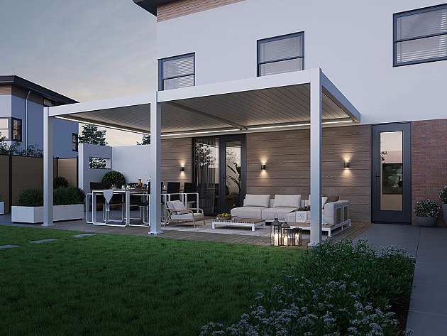 Orion Premium overkapping met elektrisch lamellendak en LED, muurbevestiging 400x800 cm Wit