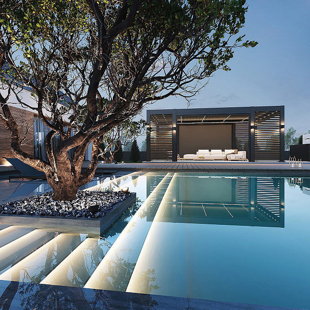 Orion Prestige overkapping met elektrisch lamellendak en LED 360x657 cm Antraciet