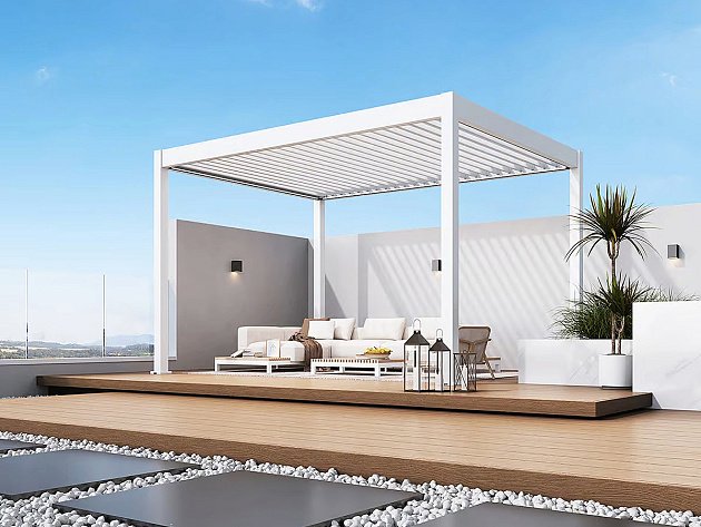 Orion Deluxe overkapping met elektrisch lamellendak en LED 360x400 cm Kiezelgrijs