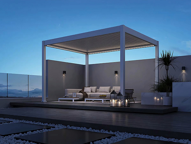 Orion Deluxe overkapping met elektrisch lamellendak en LED 360x400 cm Kiezelgrijs