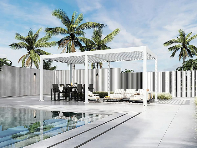 Orion Deluxe overkapping met elektrisch lamellendak en LED 300x600 cm Kiezelgrijs